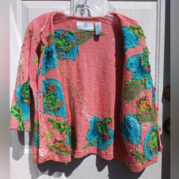 Design Options Philip & Jane Gordon Frog Lily Pad Dragonfly Sweater Cardigan XL - Picture 3 of 10